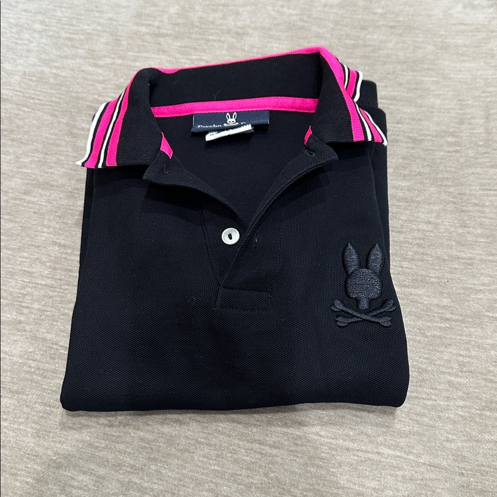 Psycho Bunny Black Polo with Pink Stripes